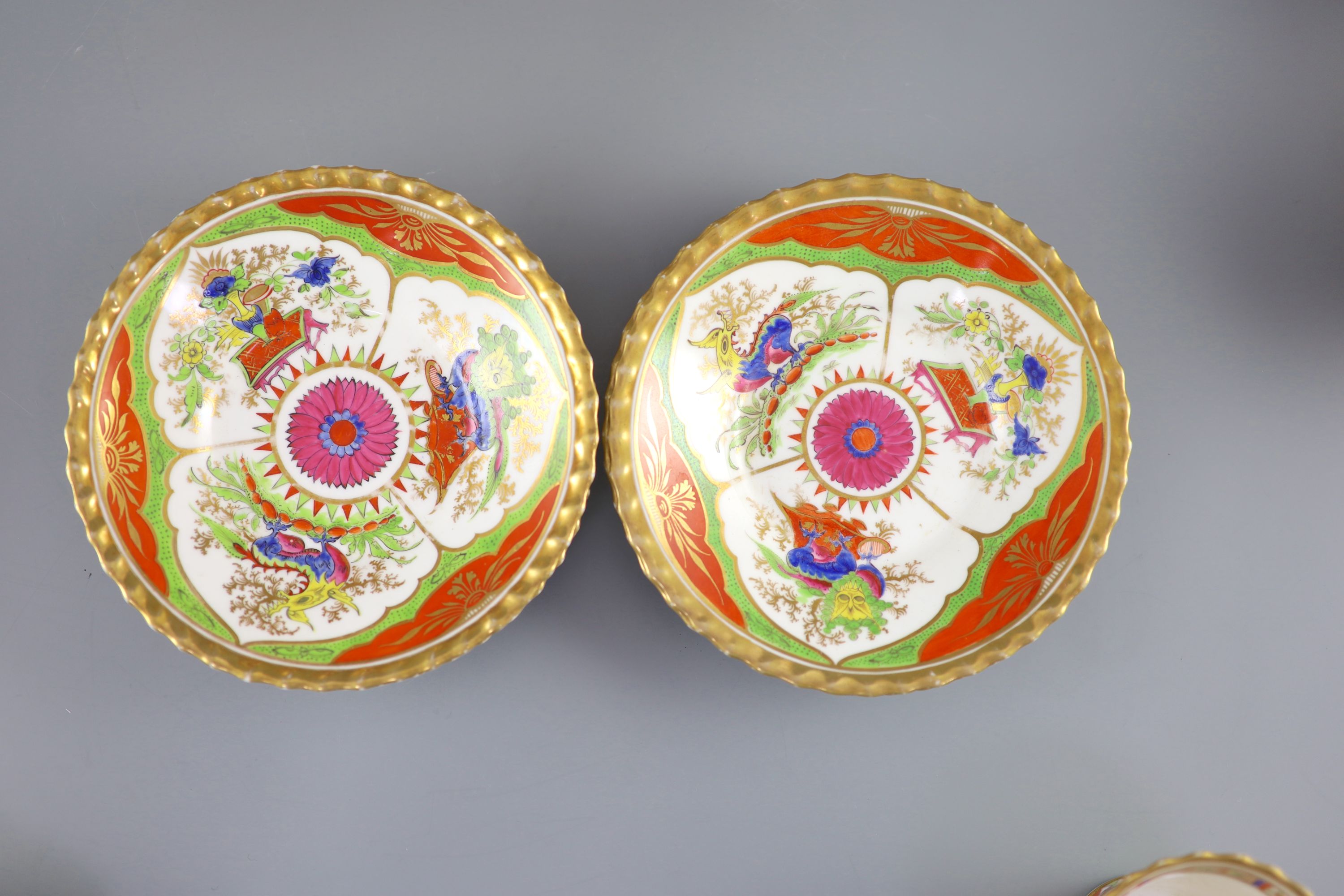 A Chamberlain & Co. Worcester ‘Bengal Tiger’ or ‘Dragons in Compartments’ part tea and coffee set, c.1840, (14)
